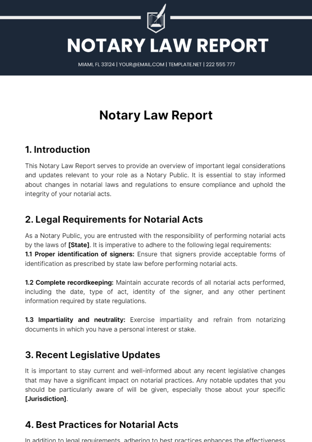 Free Notary Law Report Template