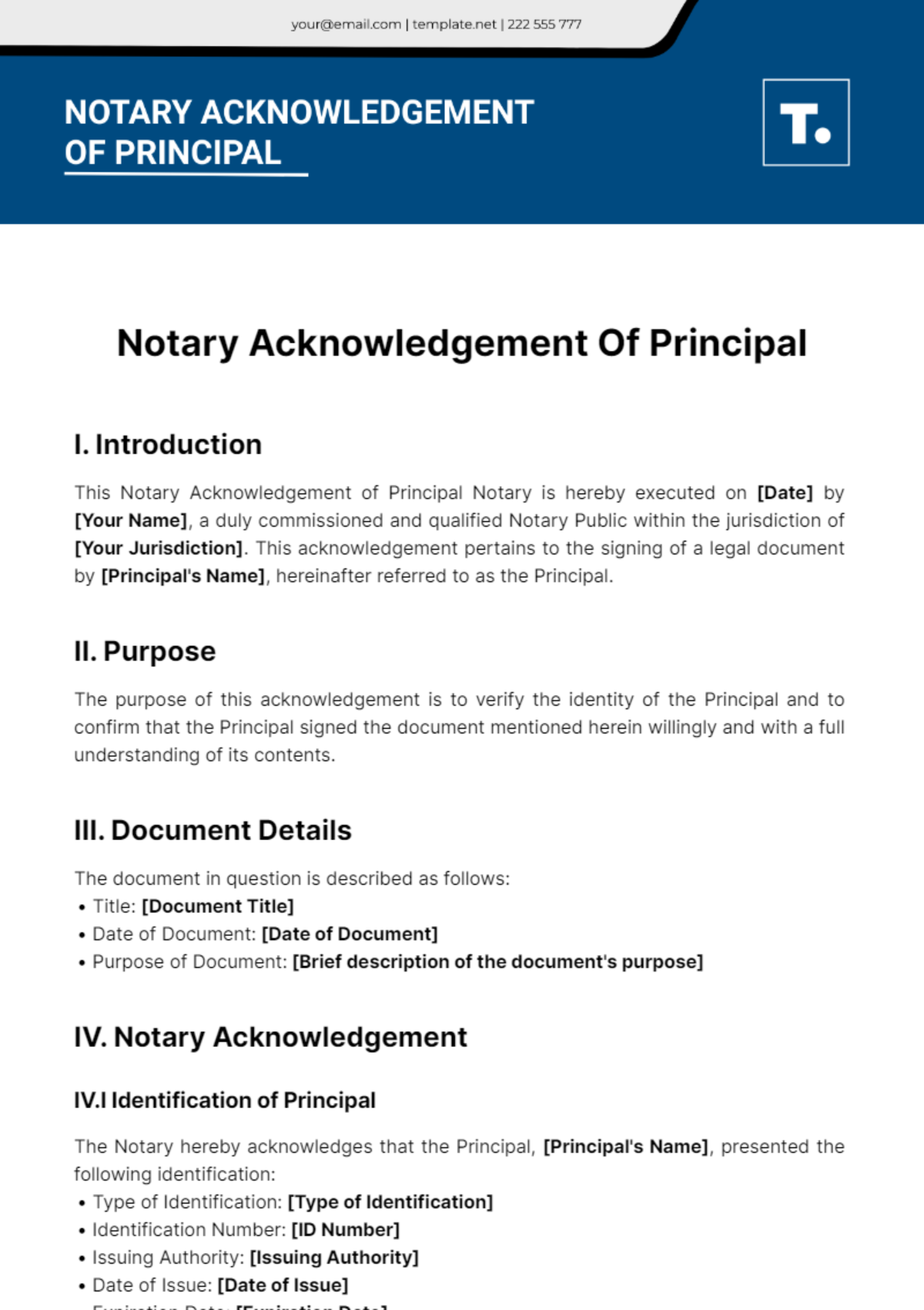Notary Acknowledgement Of Principal Template