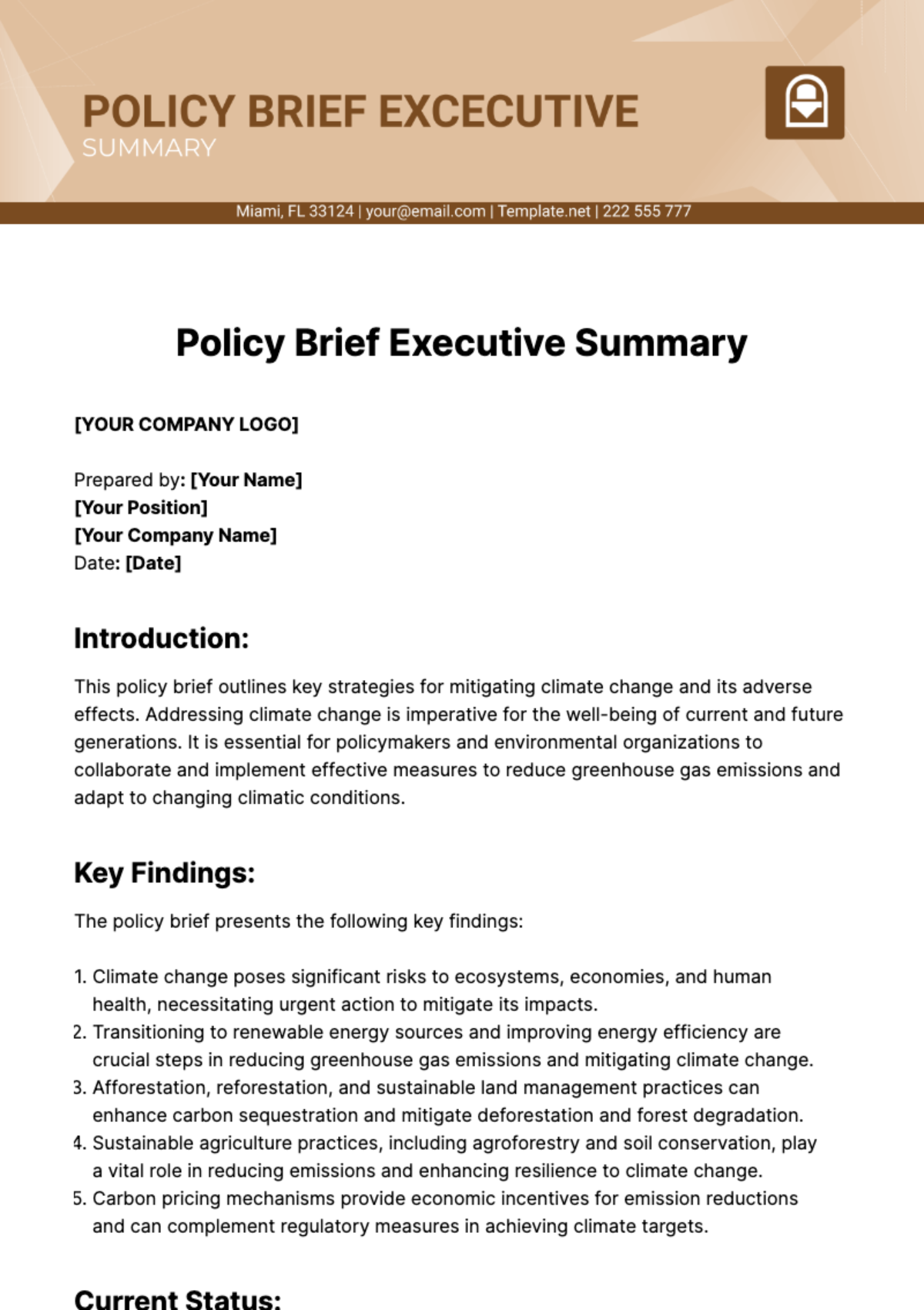 Policy Brief Executive Summary Template - Edit Online & Download