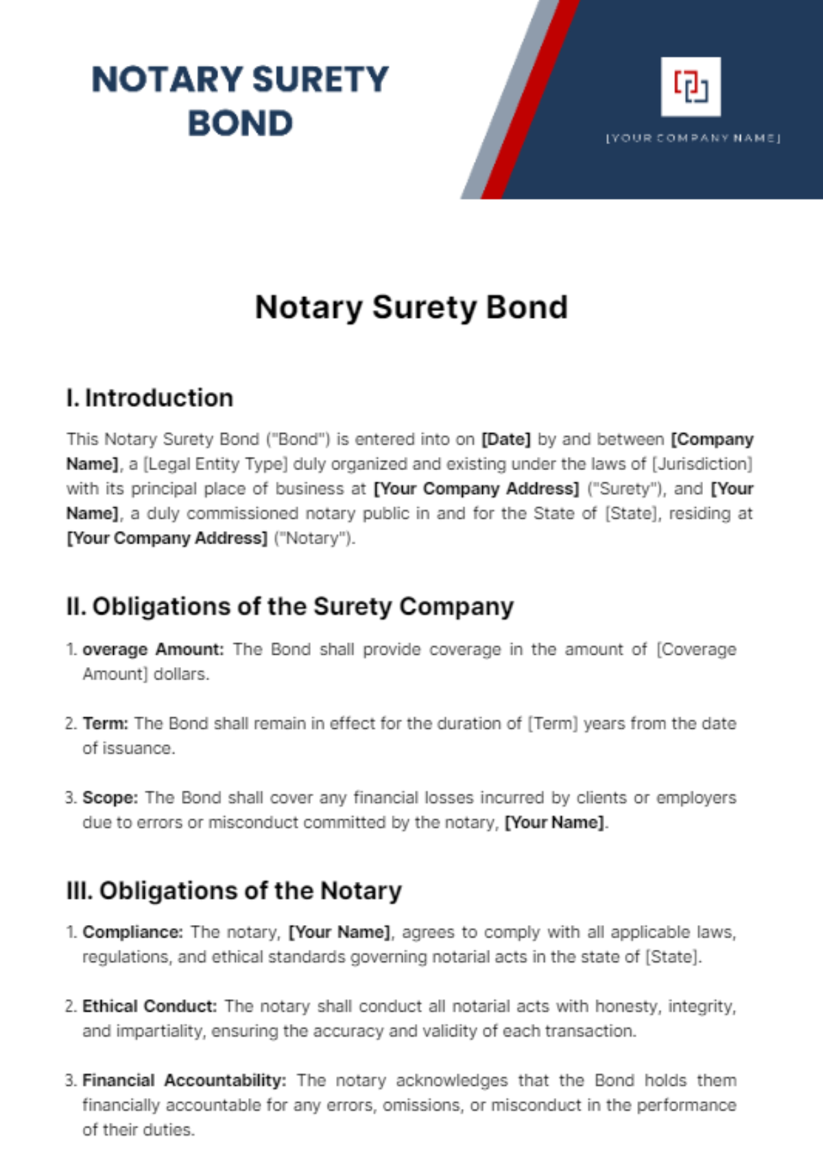 Notary Surety Bond Template
