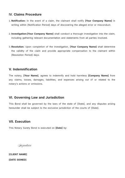 Free Notary Surety Bond Template to Edit Online