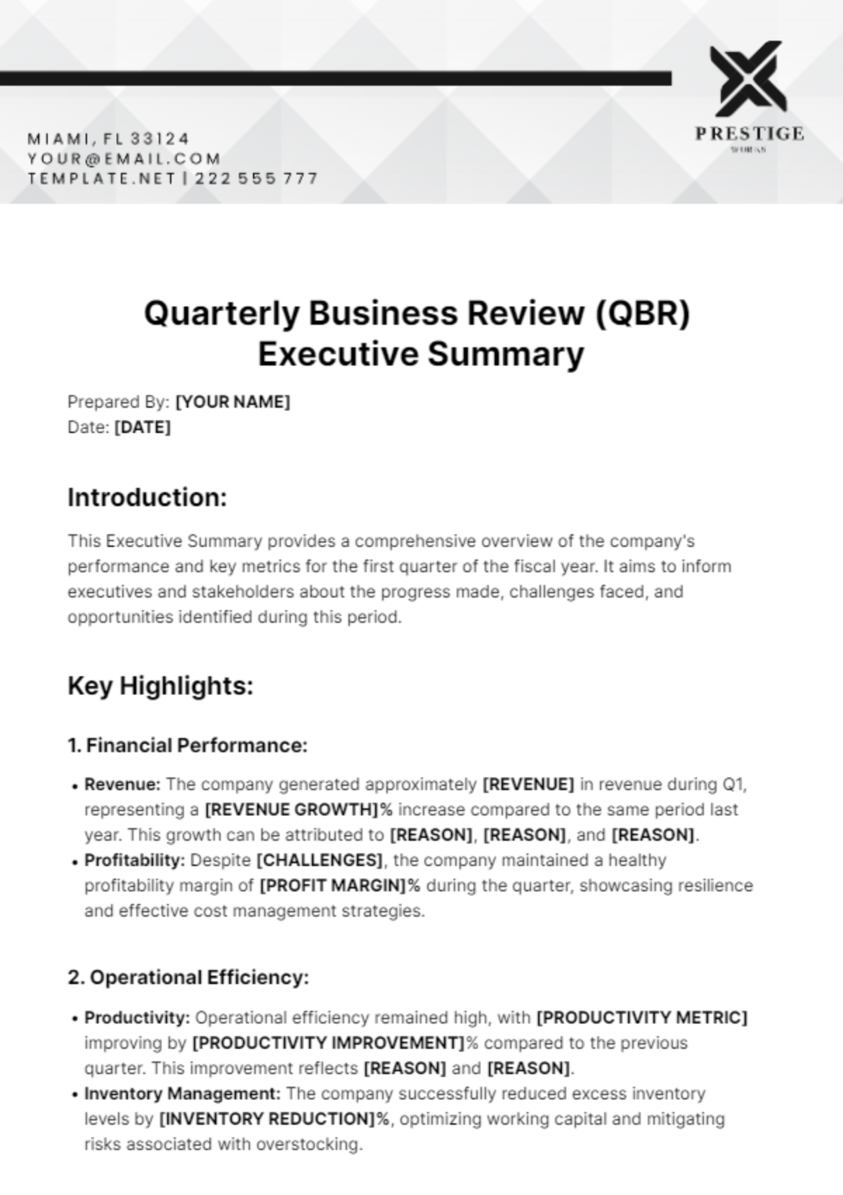 Quarterly Business Review Executive Summary Template