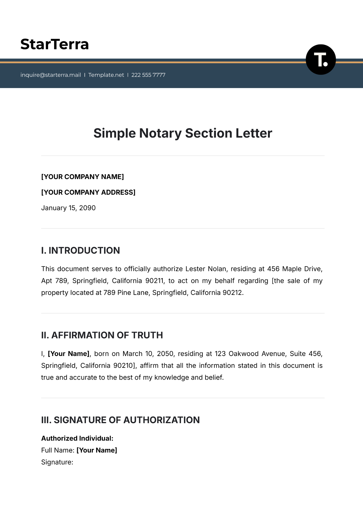 Free Simple Notary Section Letter Template