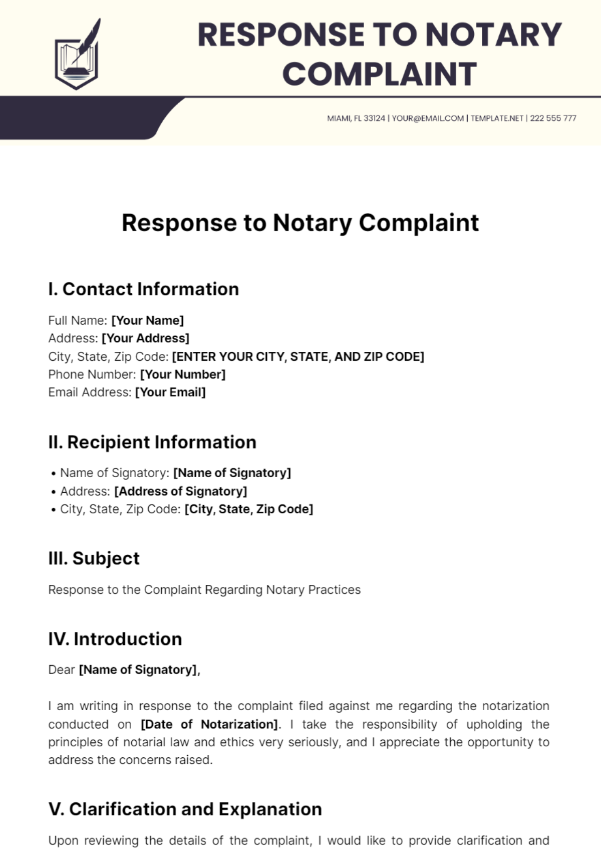 Free Response To Notary Complaint Template