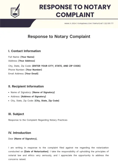 Free Response To Notary Complaint Template to Edit Online