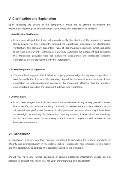Free Response To Notary Complaint Template to Edit Online