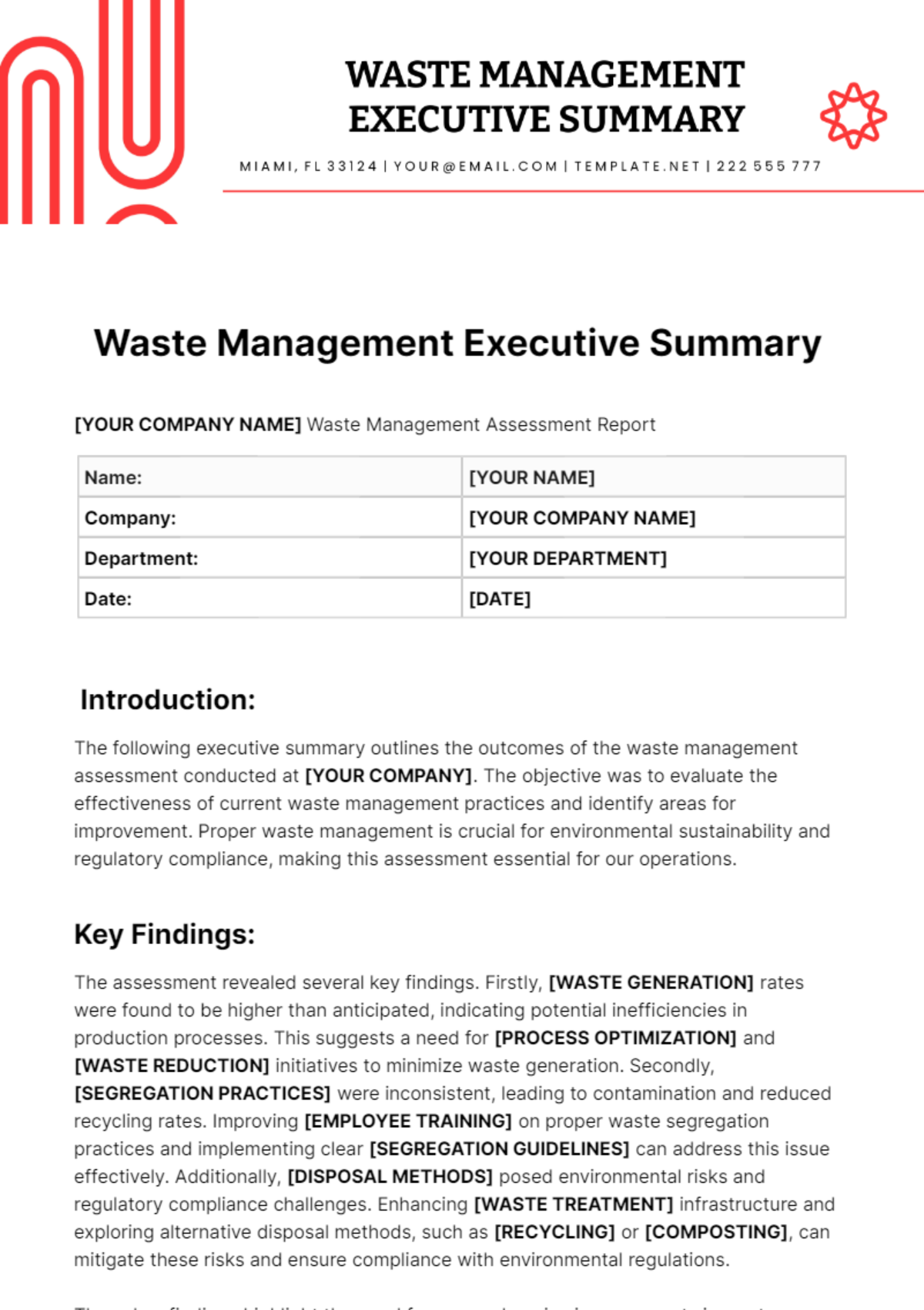 Waste Management Executive Summary Template