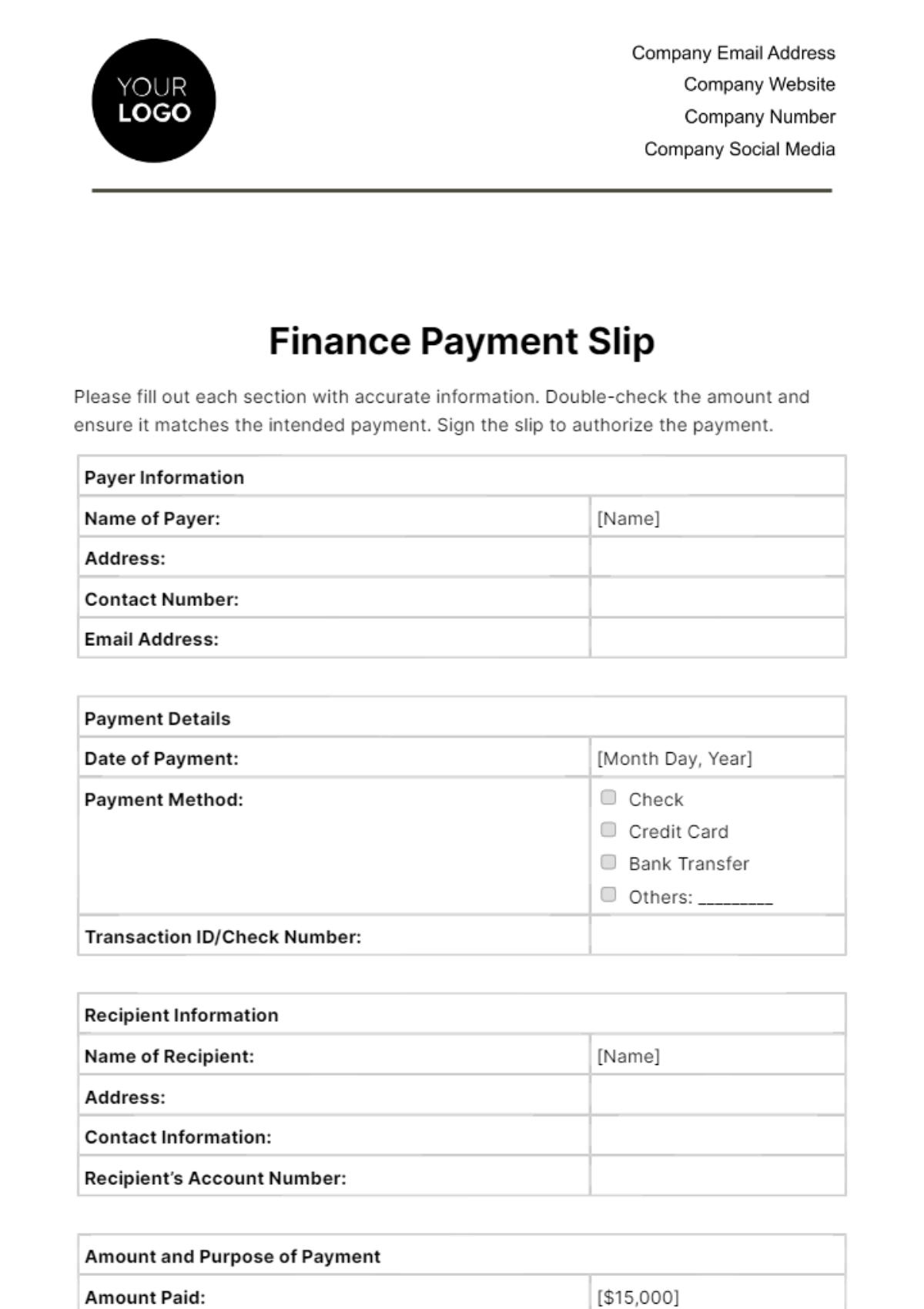 Finance Payment Slip Template