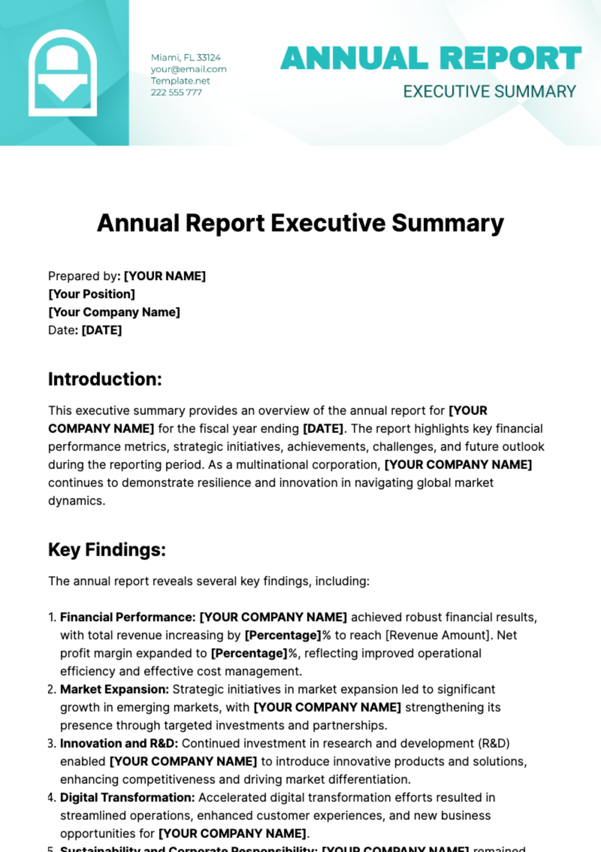 Annual Report Executive Summary Template - Edit Online & Download