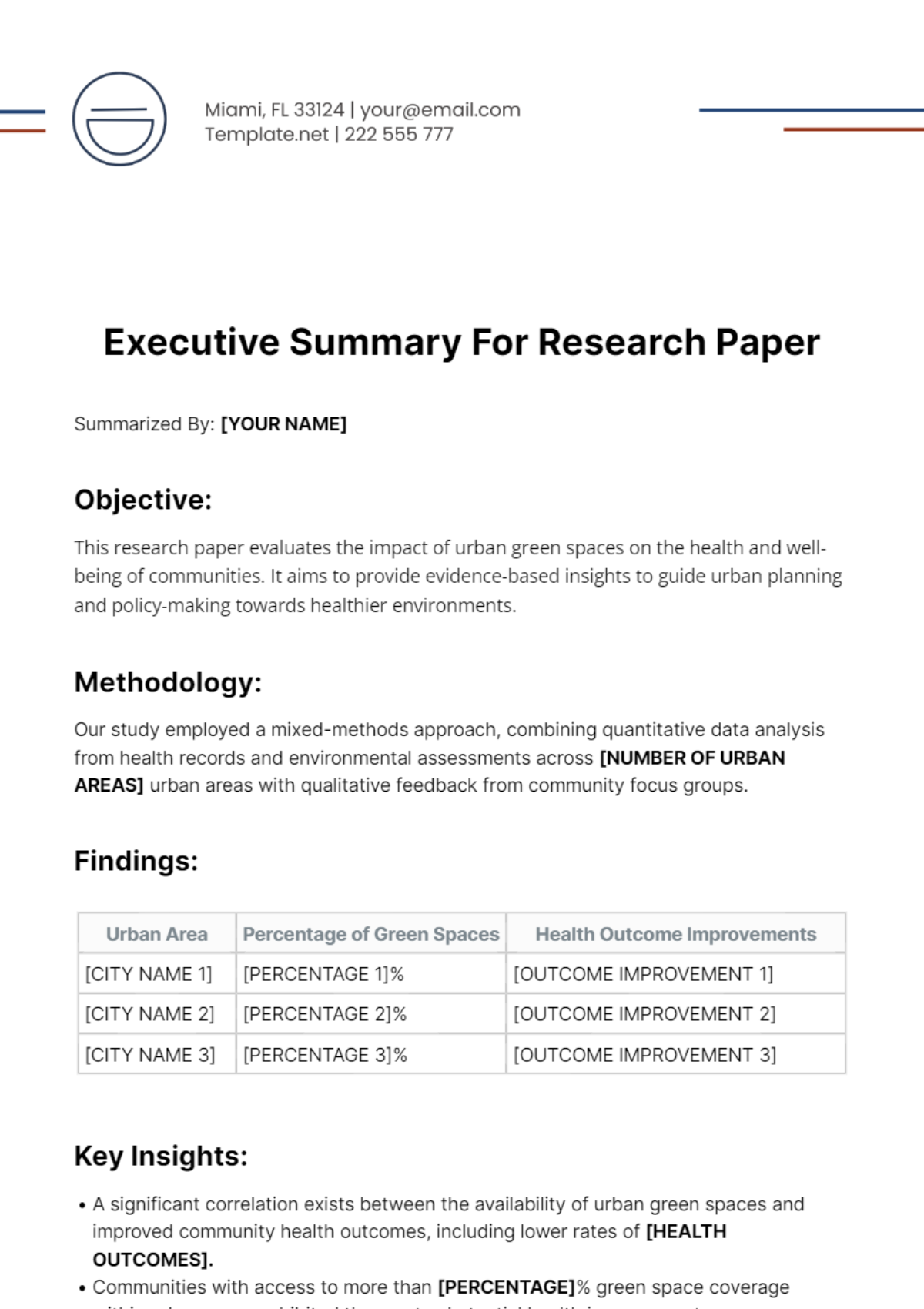 Executive Summary For Research Paper Template