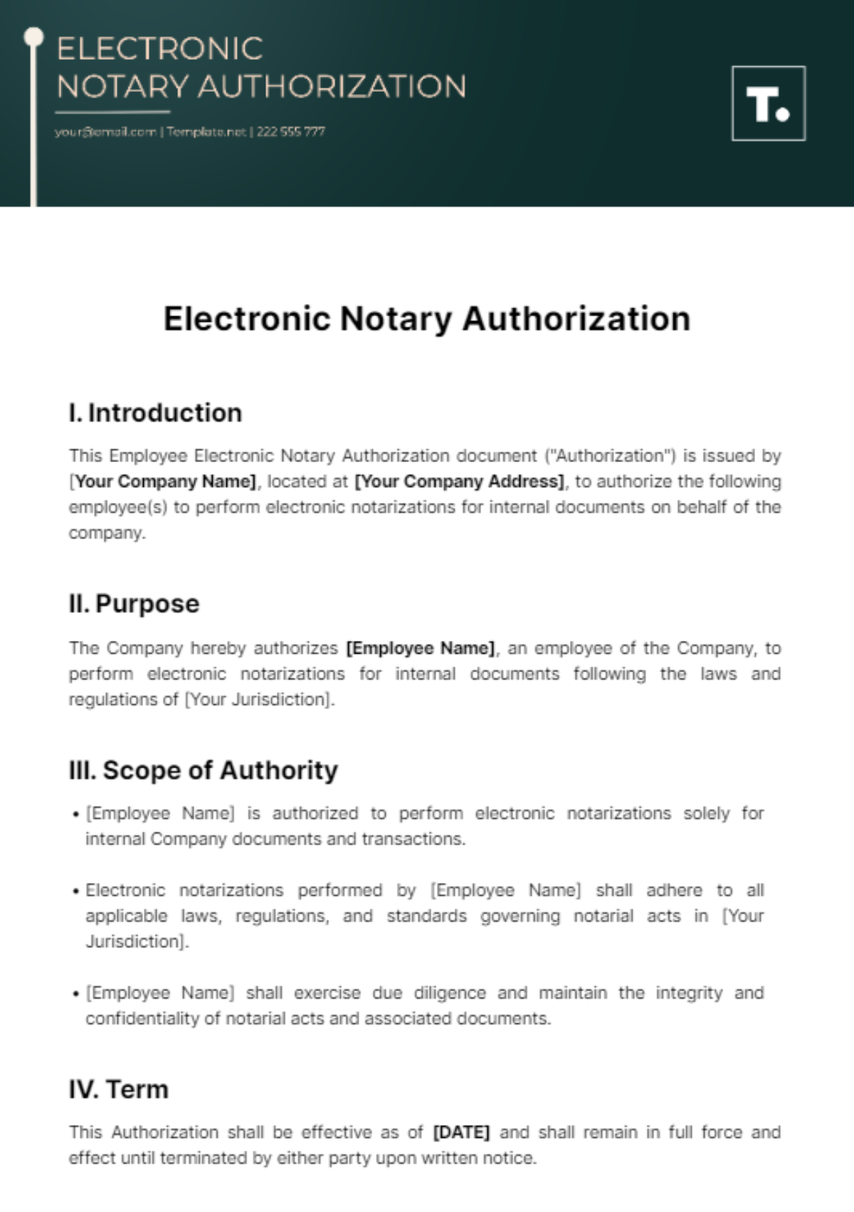 Electronic Notary Authorization Template