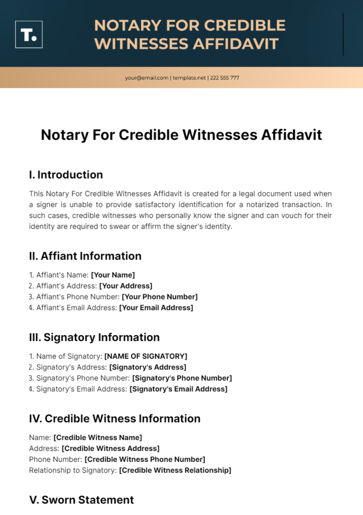 Free Notary For Credible Witnesses Affidavit Template