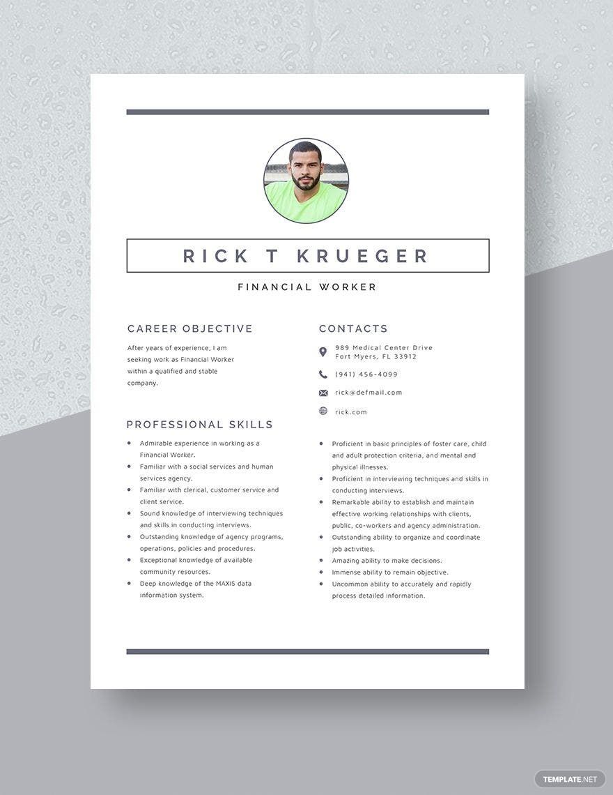 Financial Worker Resume in Word, Apple Pages