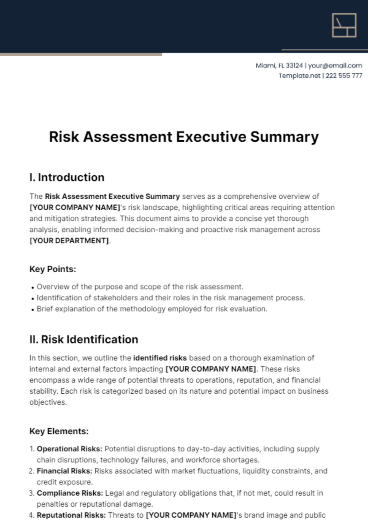 Risk Assessment Executive Summary Template