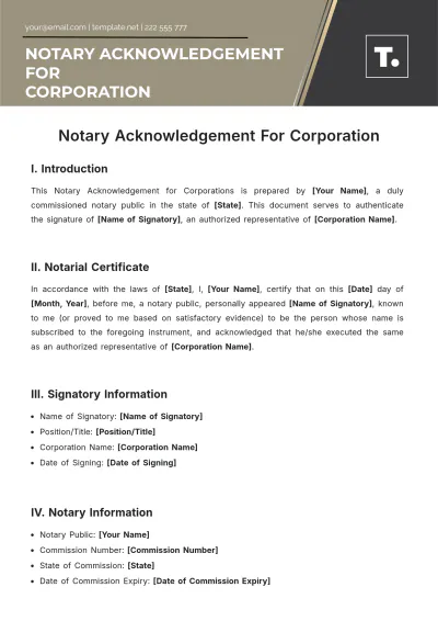 Free Notary Acknowledgement For Corporation Template to Edit Online