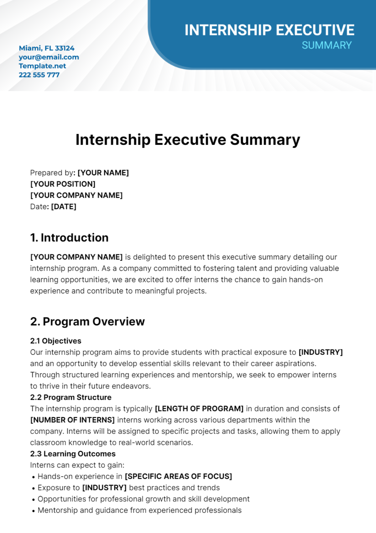 Internship Executive Summary Template - Edit Online & Download