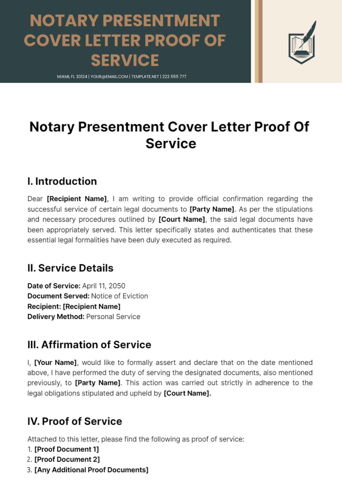 Notary Presentment Cover Letter Proof Of Service Template