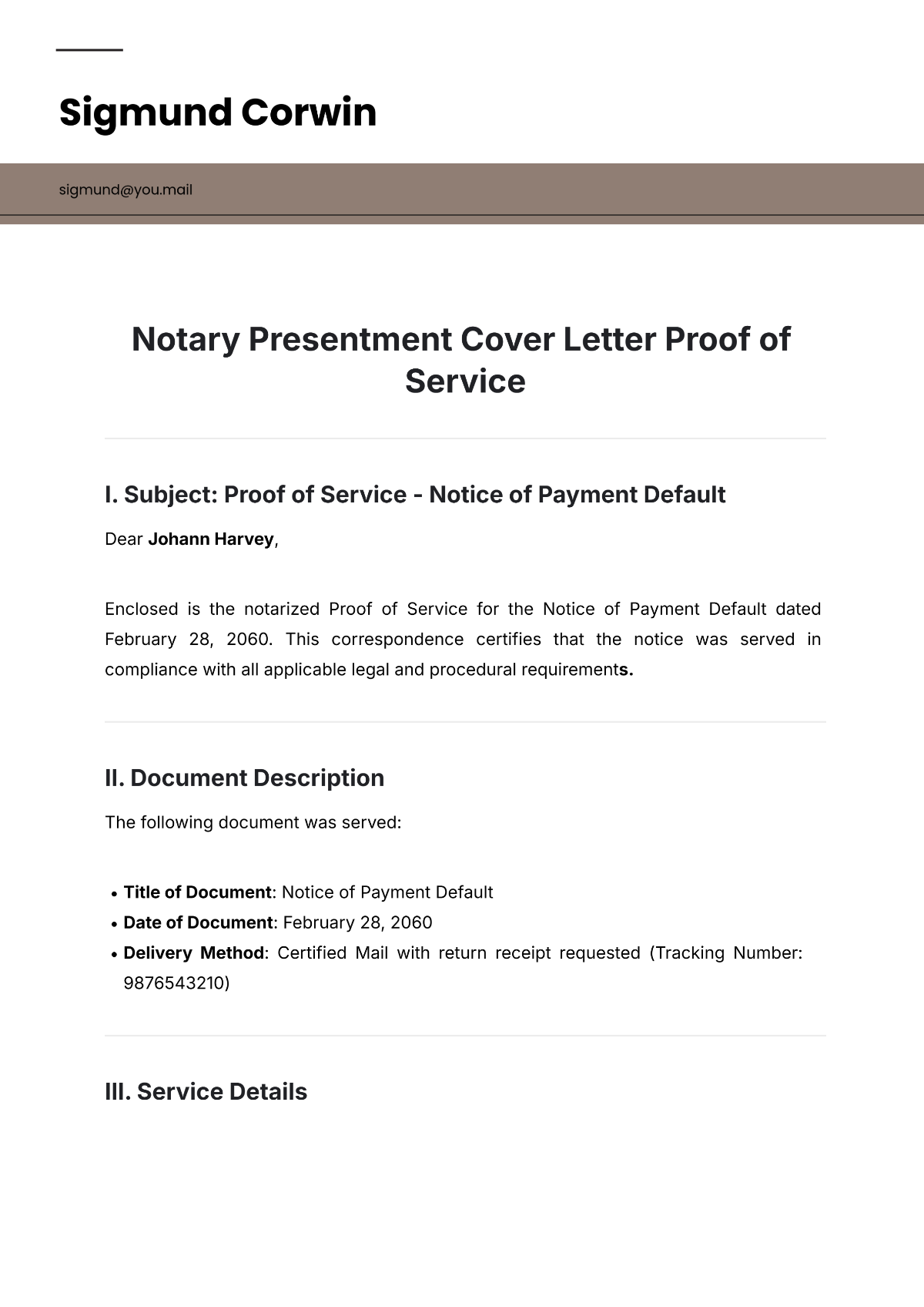 Free Notary Presentment Cover Letter Proof Of Service Template