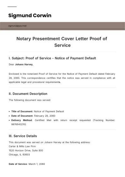 Free Notary Presentment Cover Letter Proof Of Service Template to Edit Online