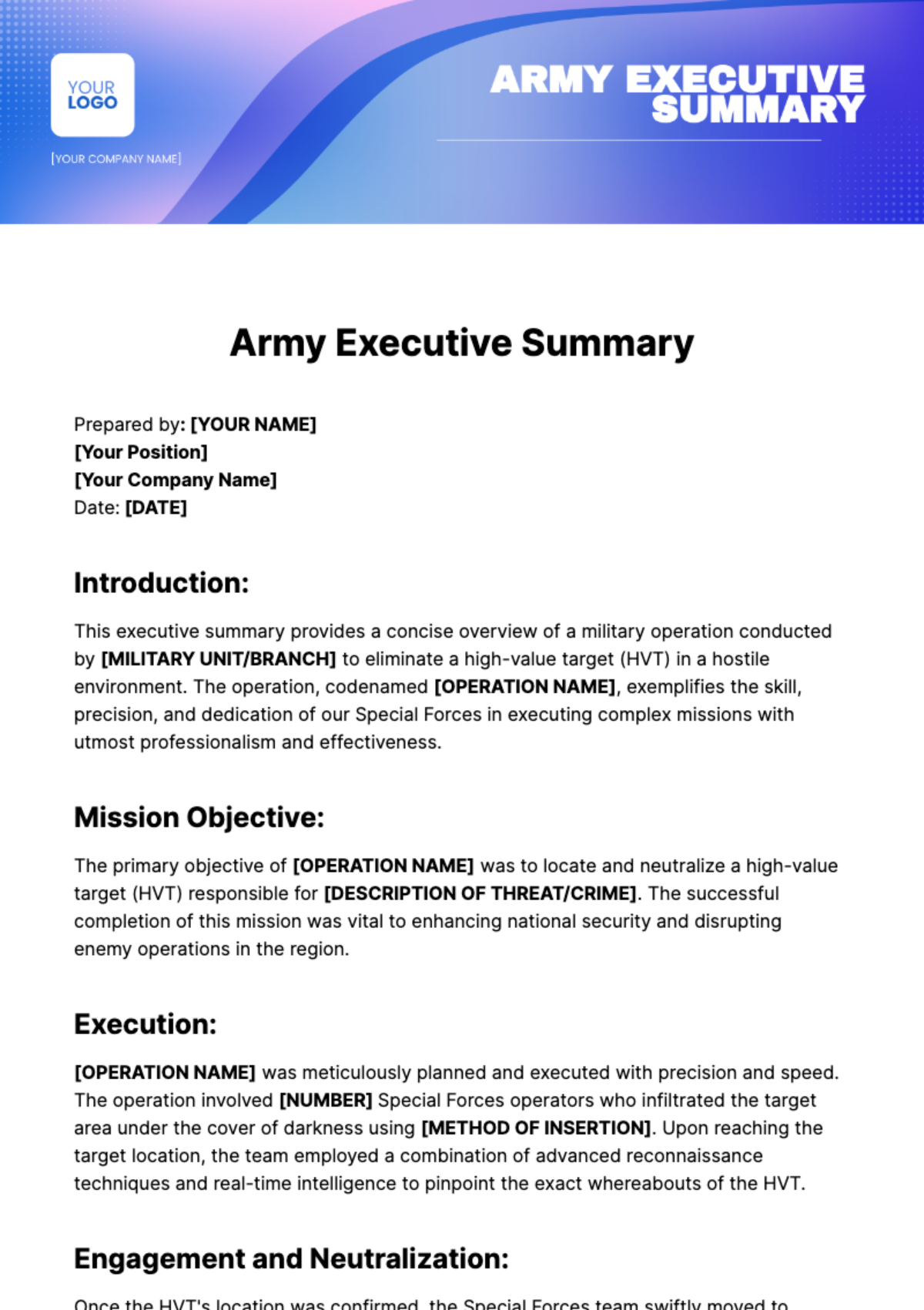 Free Army Executive Summary Template - Edit Online & Download ...