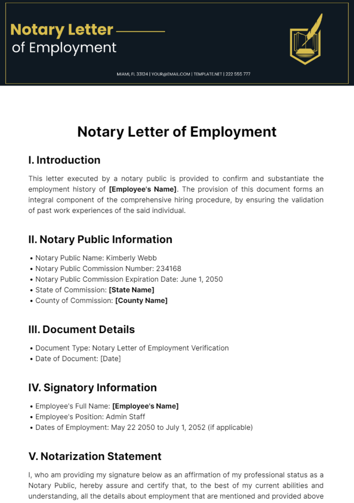Free Notary Letter of Employment Template