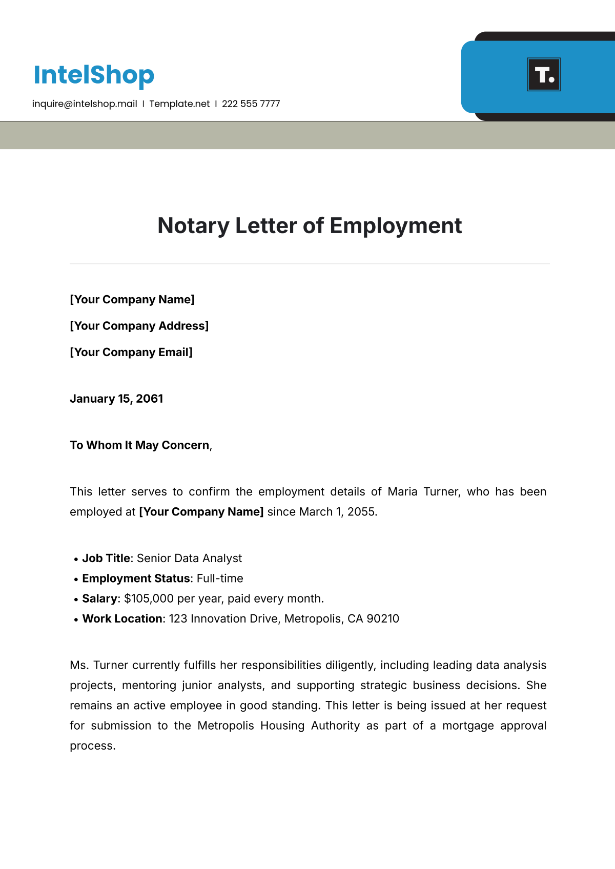 Free Notary Letter of Employment Template