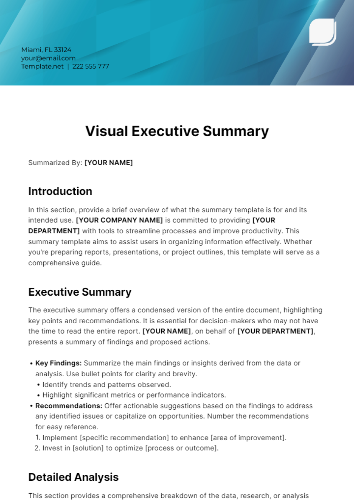 Visual Executive Summary Template