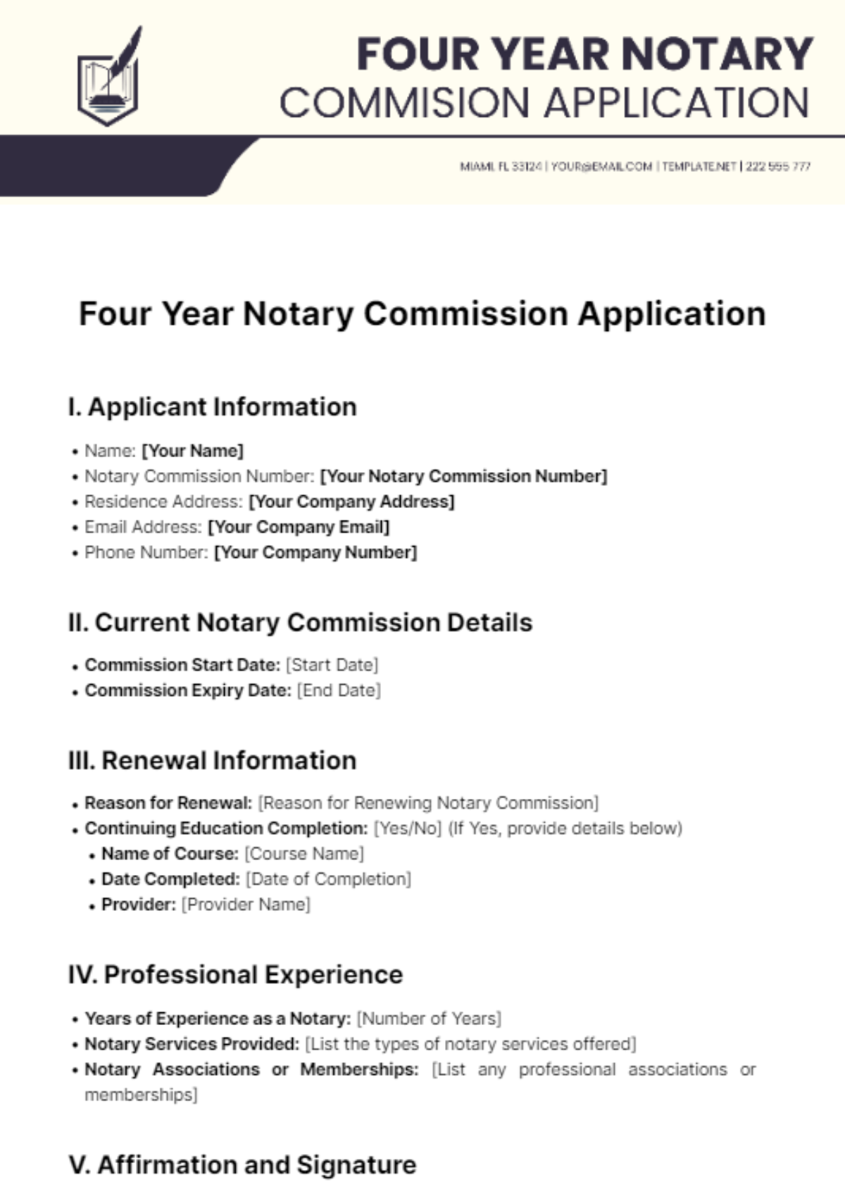 Four Year Notary Commission Application Template
