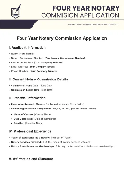 Free Four Year Notary Commission Application Template to Edit Online