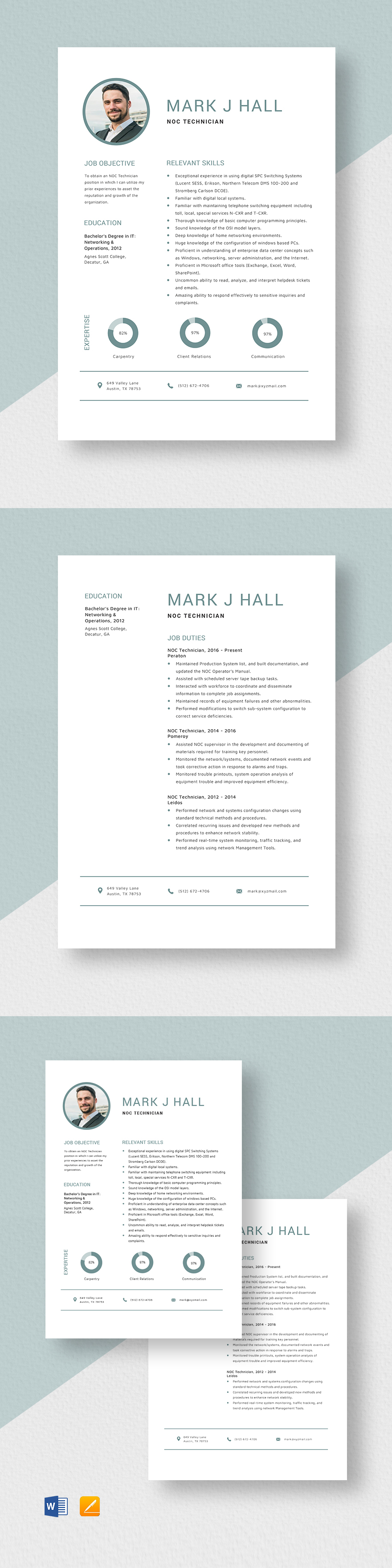 Free NOC Technician Resume Template Word Apple Pages Template