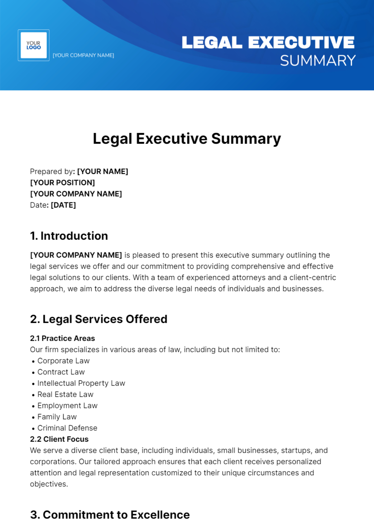 Legal Executive Summary Template - Edit Online & Download