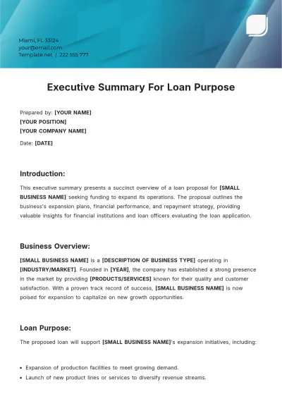 Free Executive Summary For Loan Proposal Template to Edit Online