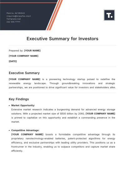 Free Executive Summary for Investors Template to Edit Online