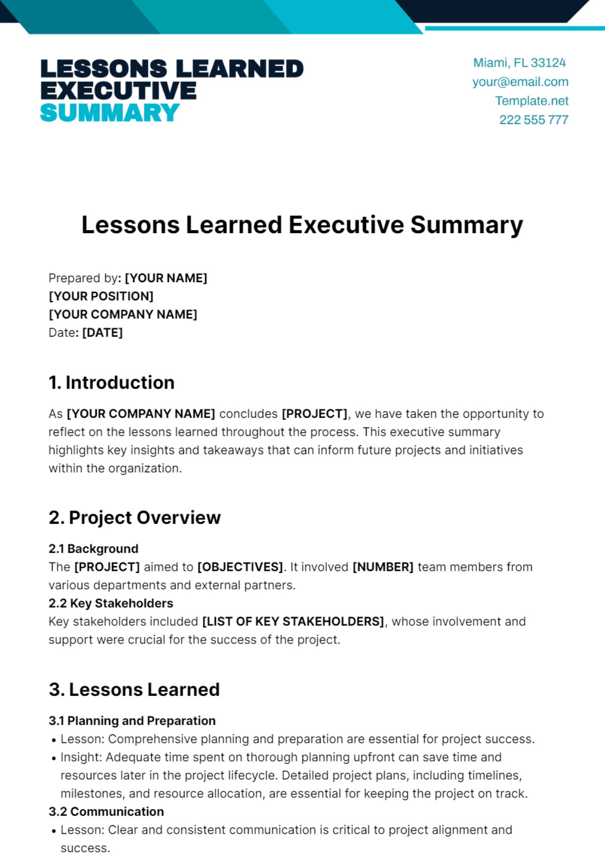 Lessons Learned Executive Summary Template - Edit Online & Download