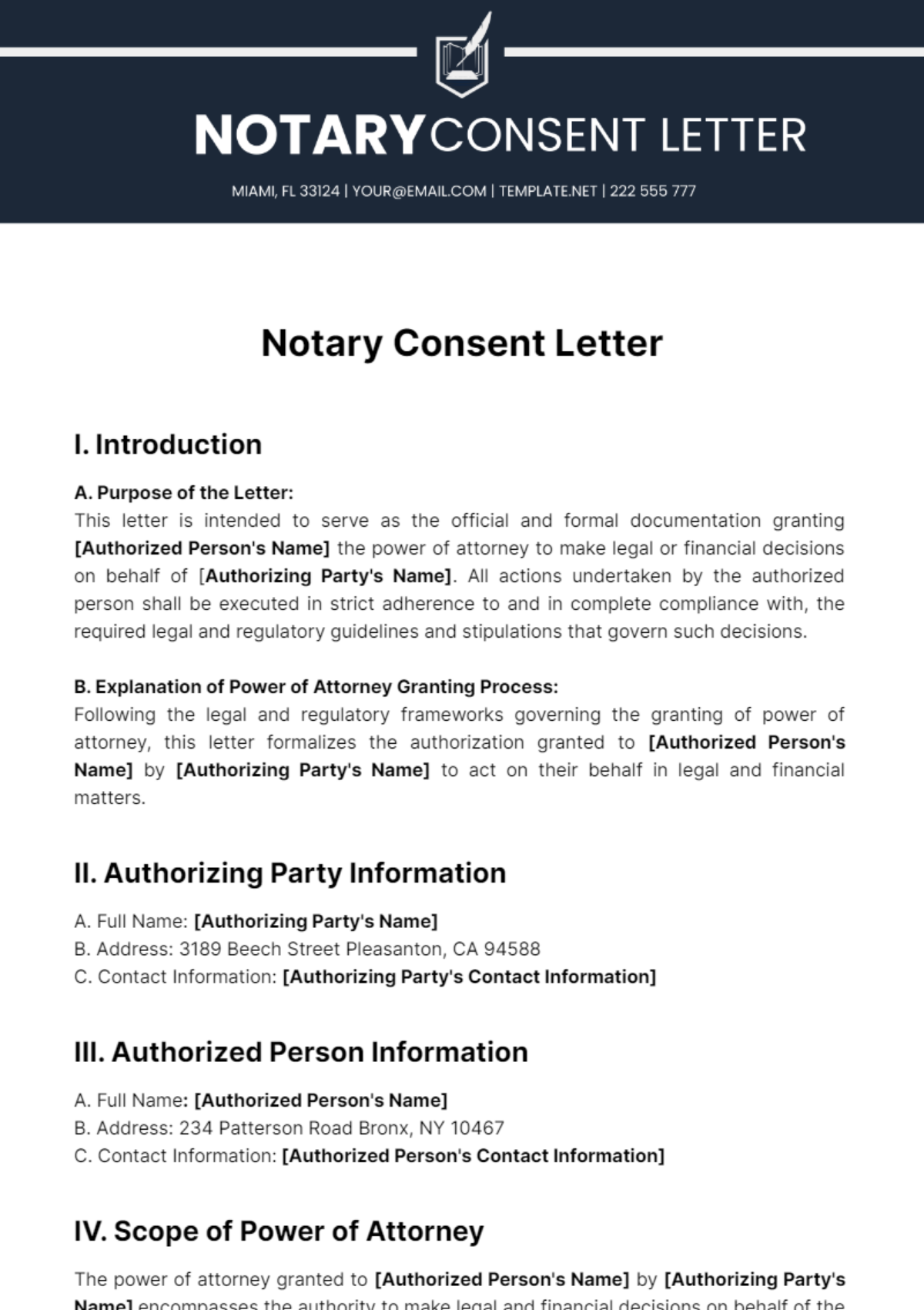 Free Notary Consent Letter Template