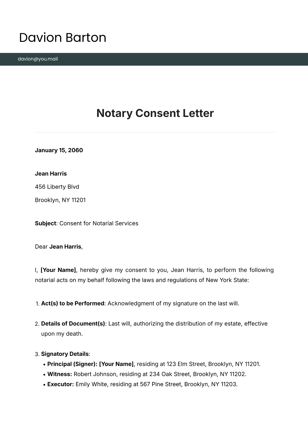 Free Notary Consent Letter Template