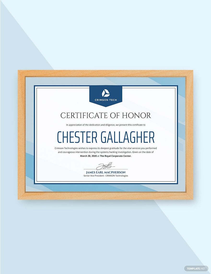 Honouring Certificate Template in Word, Google Docs, Illustrator, PSD, Apple Pages, Publisher, Outlook