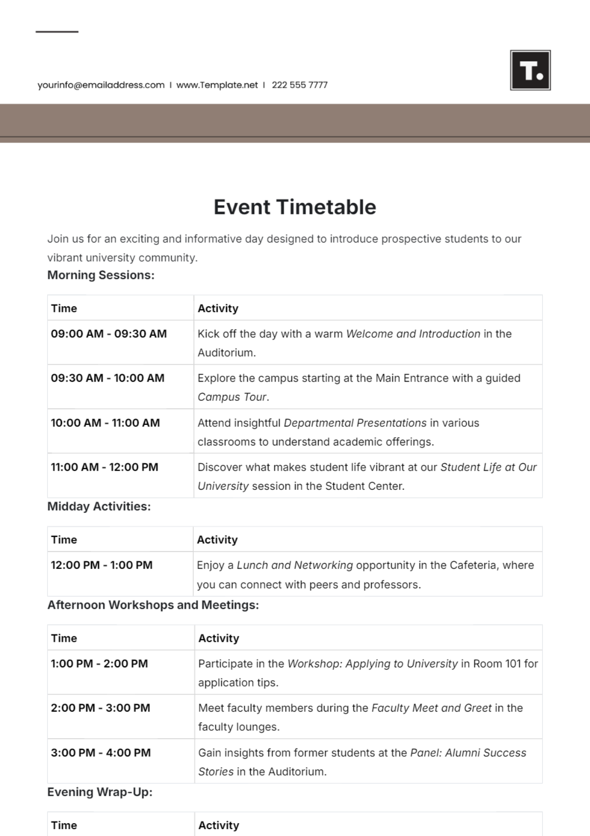 Professional Event Timetable Template