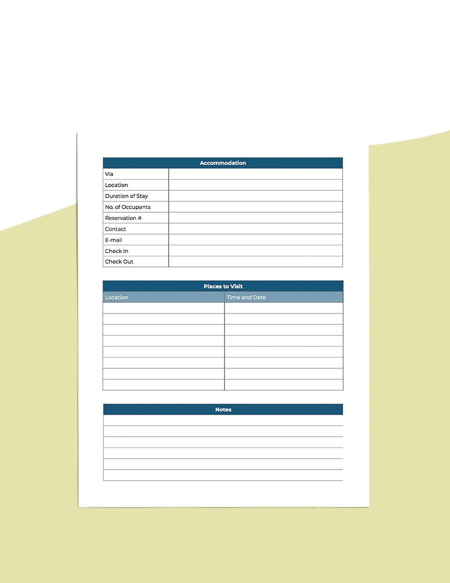 Daily Itinerary Planner Template
