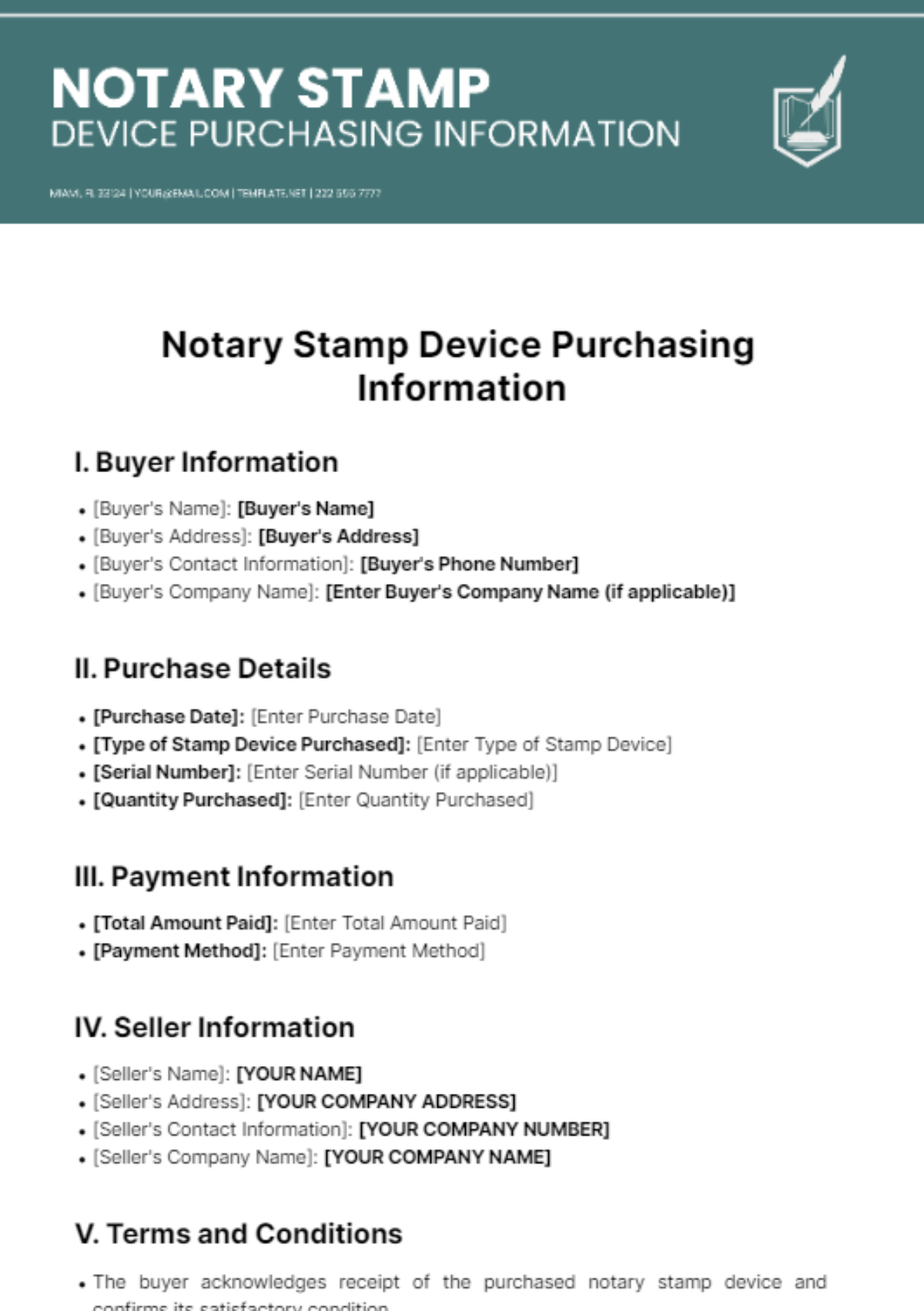 Notary Stamp Device Purchasing Information Template