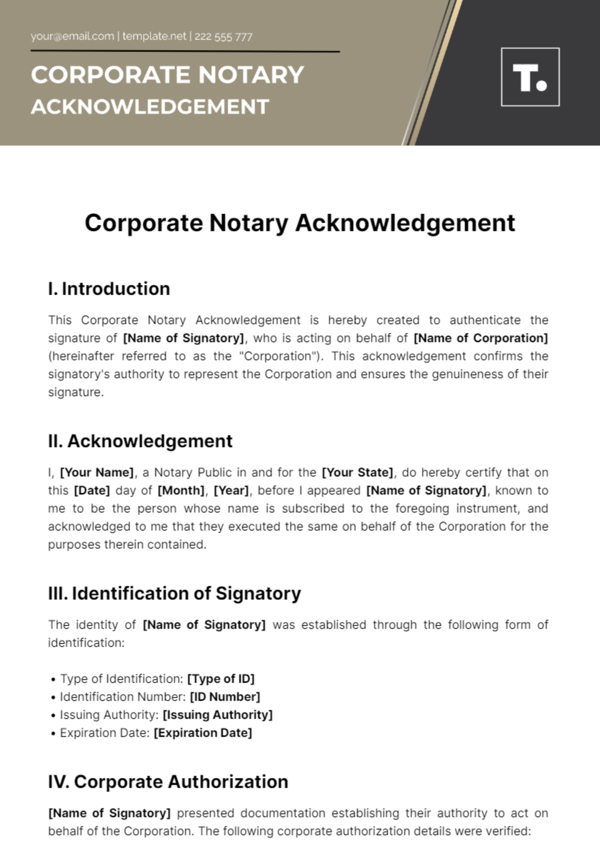 Corporate Notary Acknowledgement Template