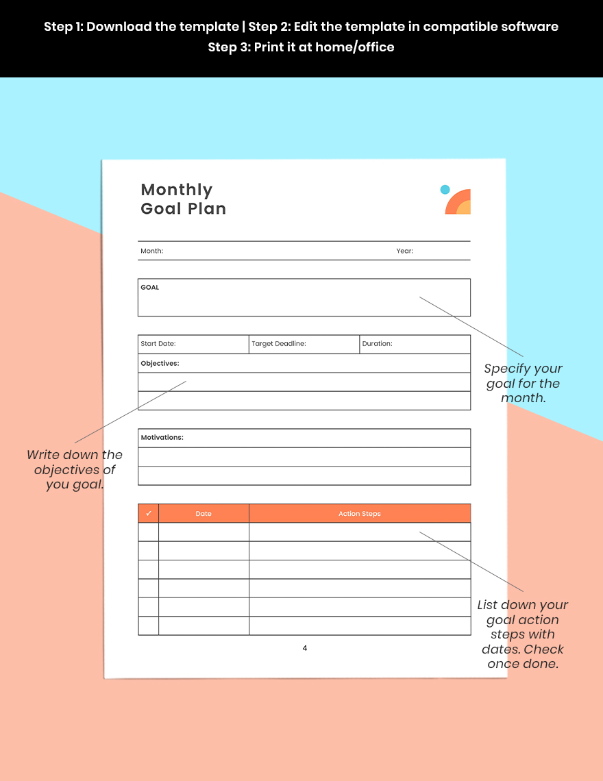 Monthly Goals Planner Template