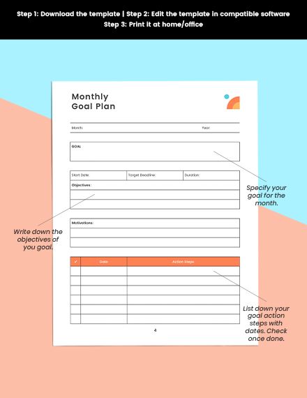Monthly goal Planner