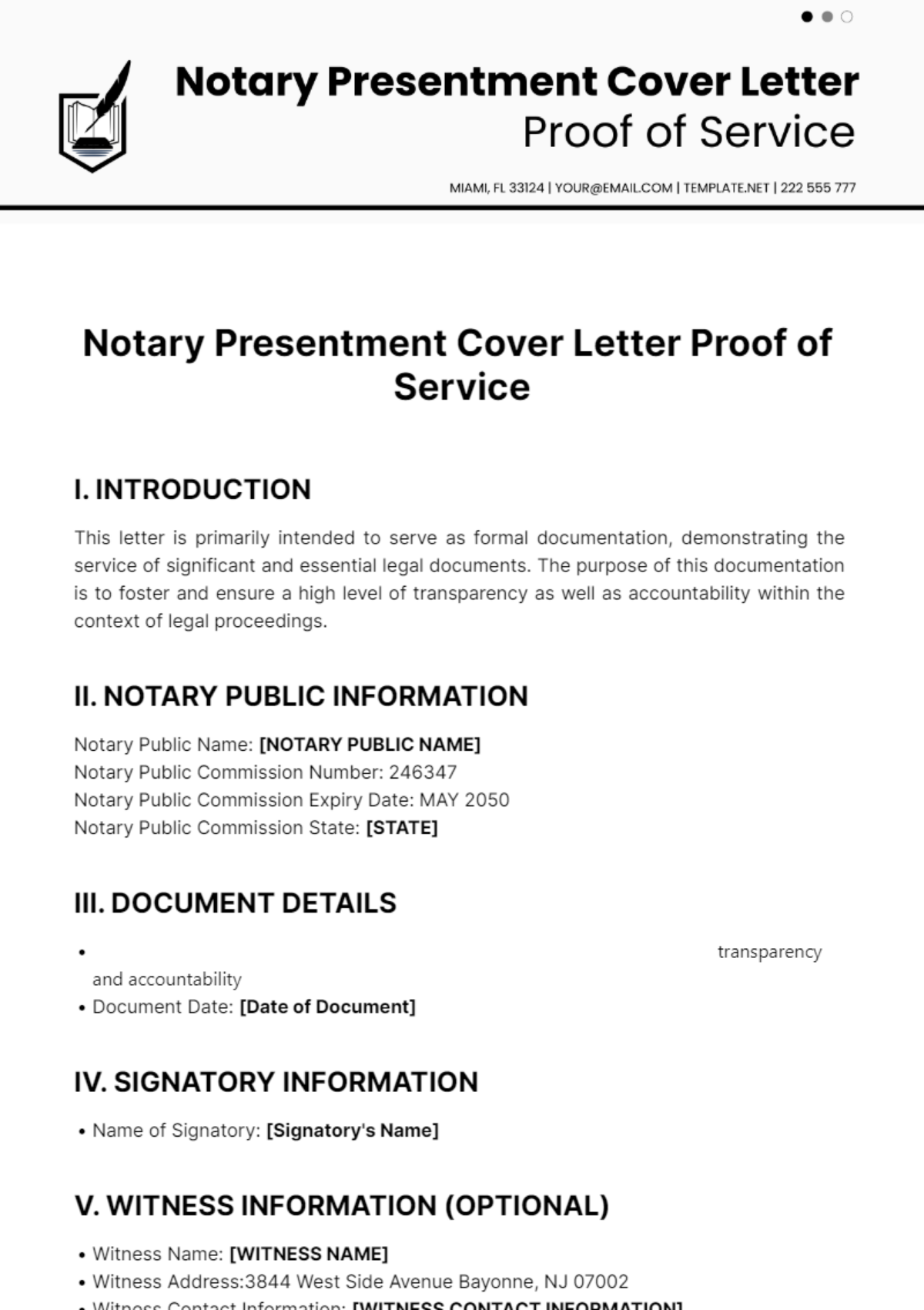 Free Notary Presentment Cover Letter Proof of Service Template