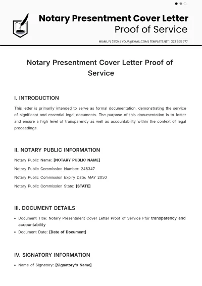 Free Notary Presentment Cover Letter Proof of Service Template to Edit Online