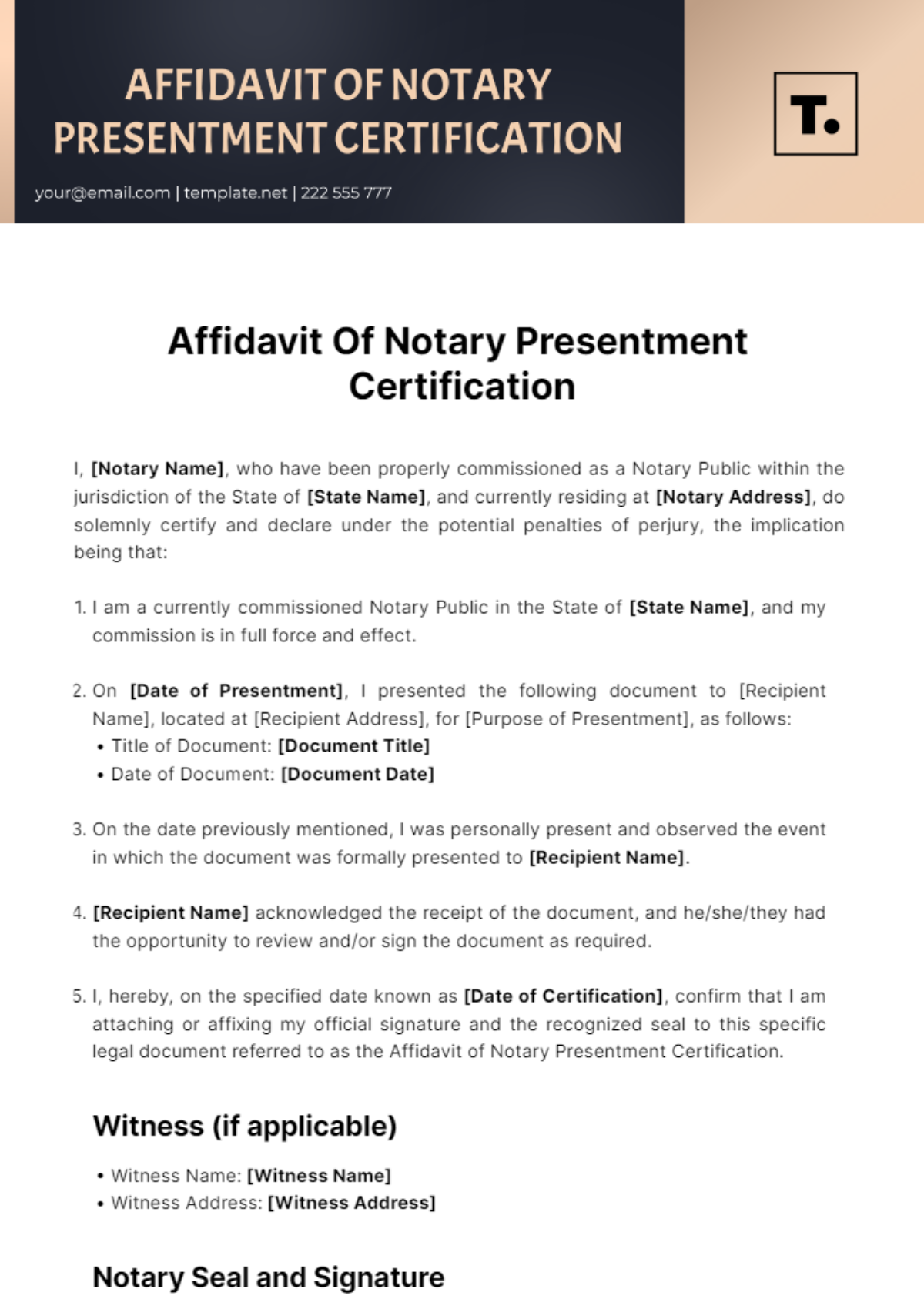 Affidavit Of Notary Presentment Certification Template