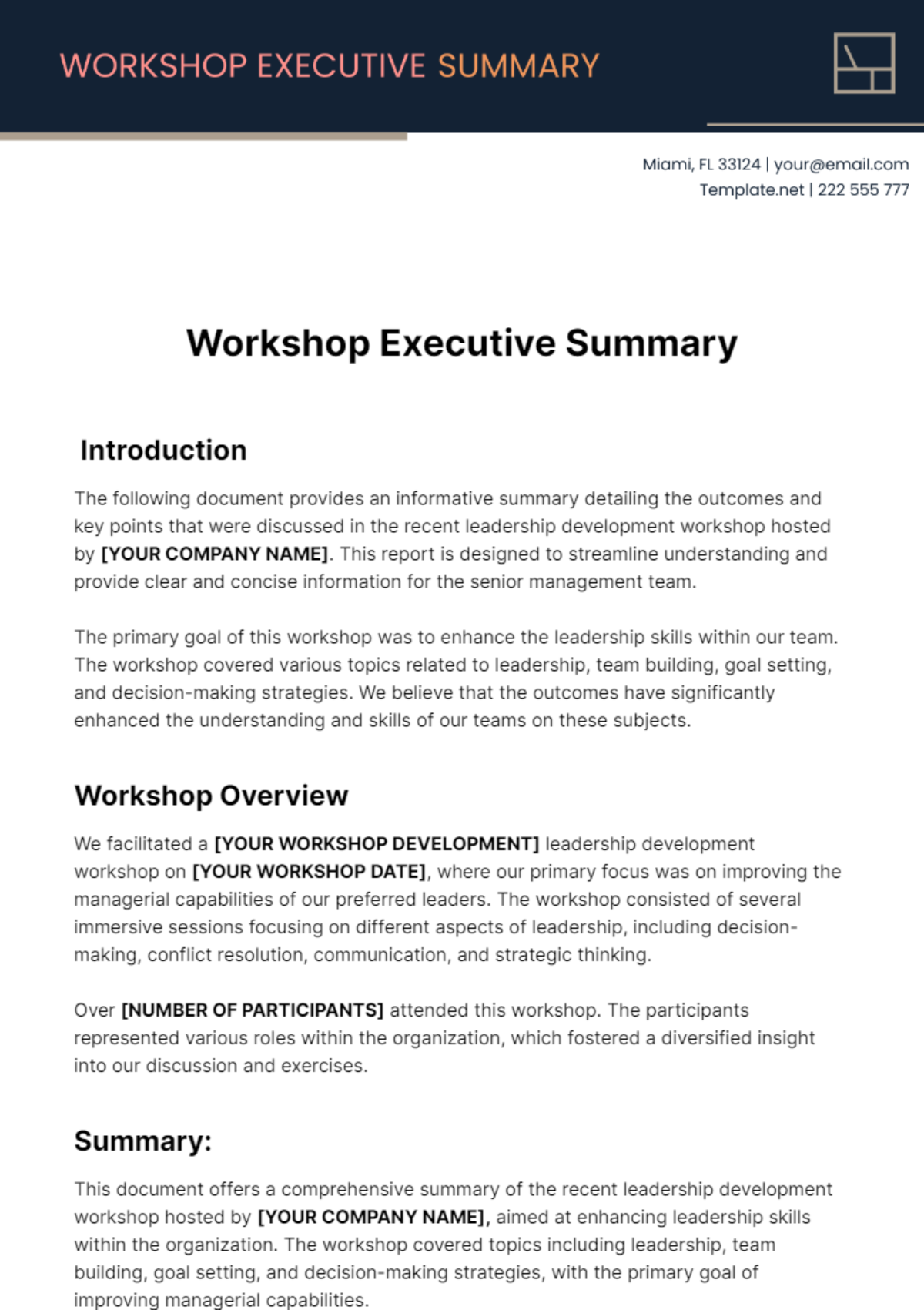 Workshop Executive Summary Template