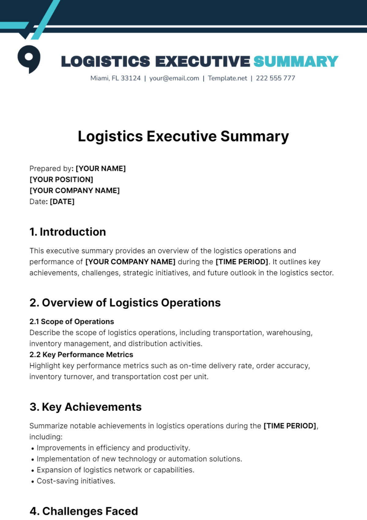 Logistics Executive Summary Template - Edit Online & Download