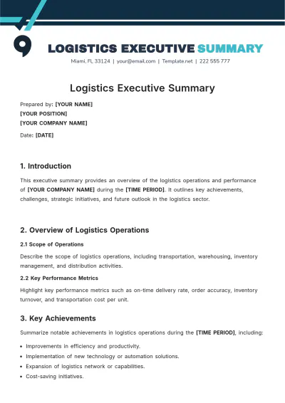 Free Logistics Executive Summary Template to Edit Online