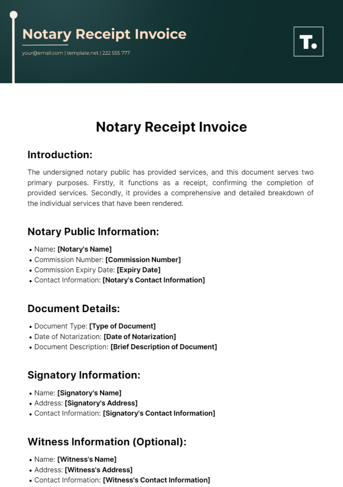 Notary Receipt Invoice Template